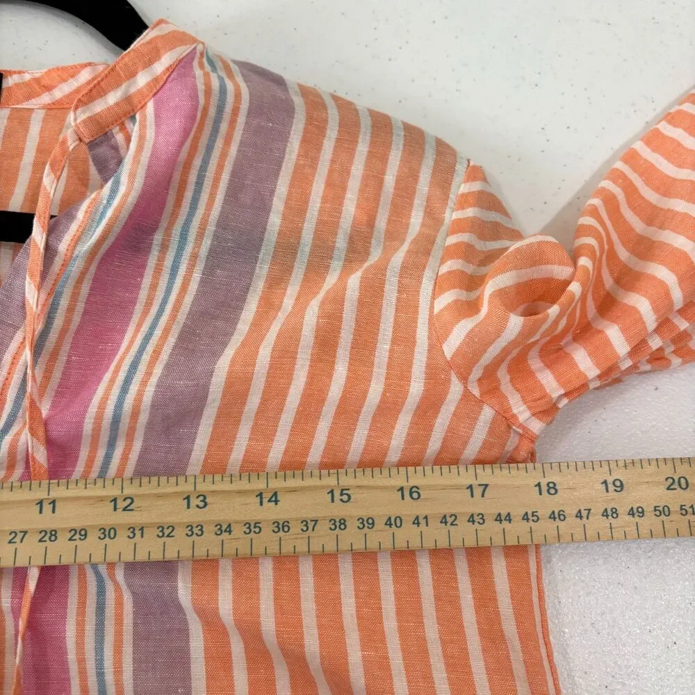 J Crew Orange Striped Linen Tunic Pink Tassels Women XXS Swim Cover Beach Preppy
